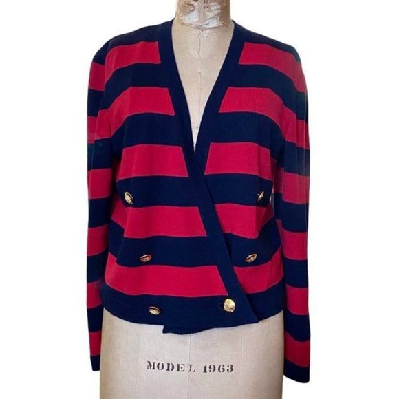 Vintage Escada by Margaretha Ley Striped Knit Cardigan Wool Sweater size 40EU - Picture 1 of 13
